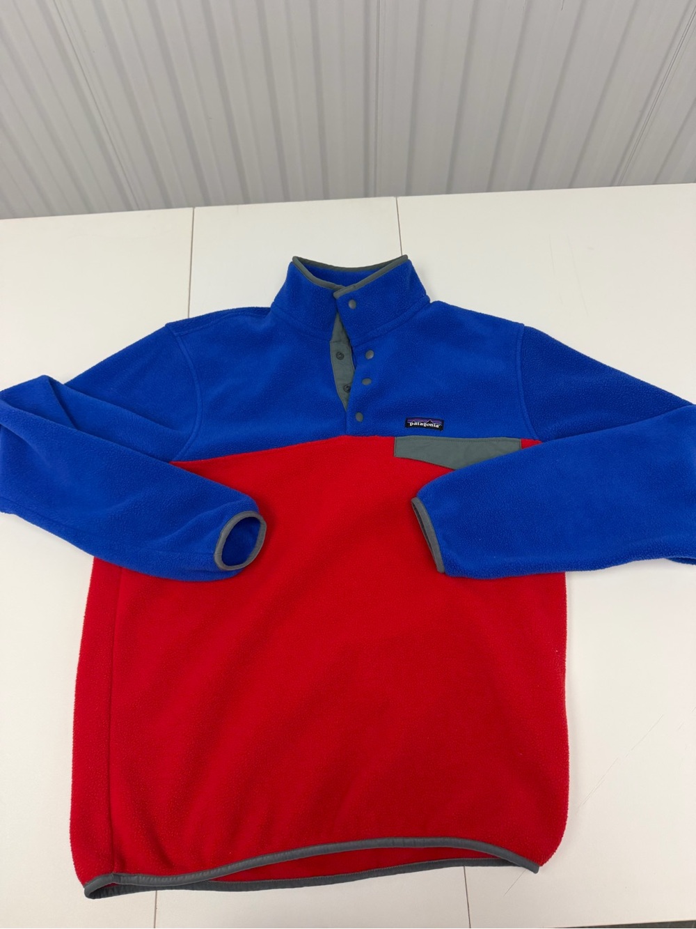 Patagonia Men’s Blue and Red Snap-Button Fleece Pullover